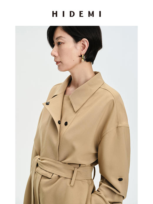 HIDEMI 卡其色风衣翻领工装设计感可拆卸腰带连体裤 商品图8