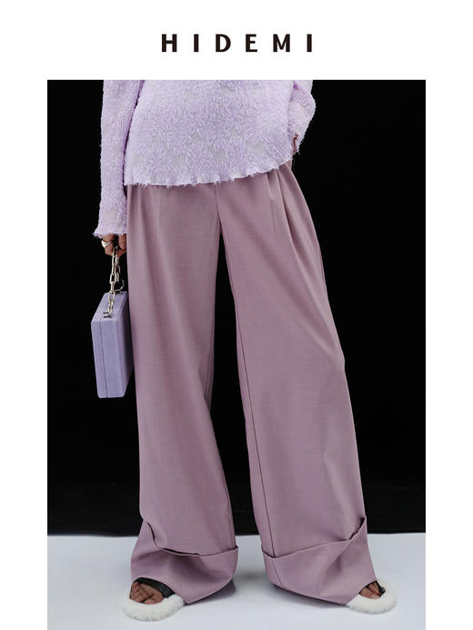 HIDEMI 简约设计感卷边直筒裤 灰色/藕粉色 商品图7