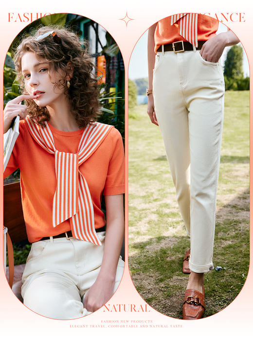 OLrain法式高级穿搭杏色牛仔裤女夏季2022年新款高腰直筒锥形裤子 商品图1