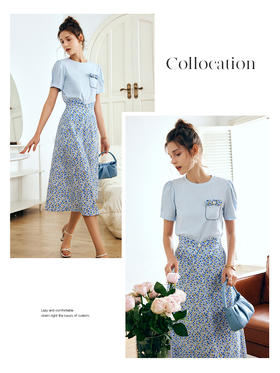 OLrain法式碎花半身裙女夏季2022年新款高腰显瘦减龄a字伞摆裙子