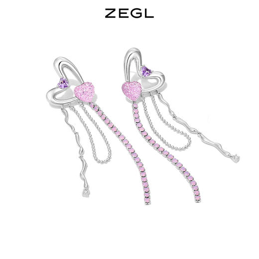 ZEGL设计师绮丽梦境系列粉色爱心耳环女气质名媛流苏耳钉银针耳饰 商品图1