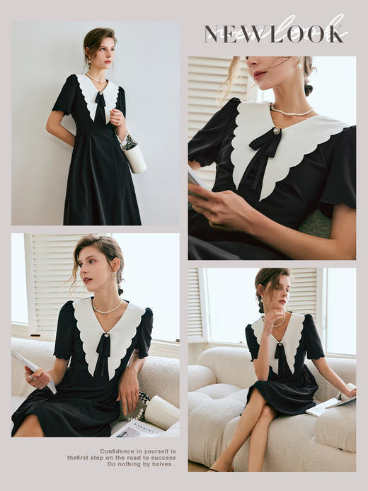 欧芮儿OLrain法式黑色赫本风连衣裙女夏季2022年新款泡泡袖裙子 商品图1