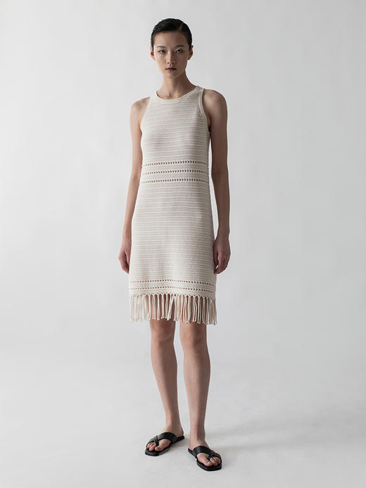 322工房手工流苏背心裙2022秋冬新款棉羊绒流苏针织镂空连衣裙女 商品图1