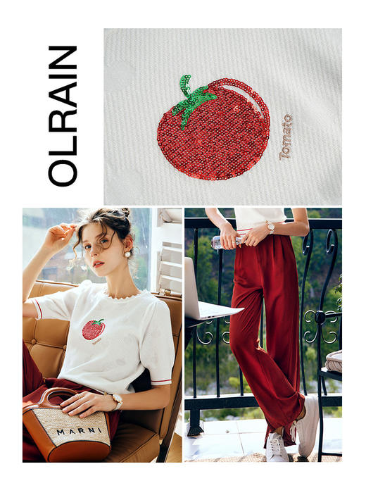 OLrain法式白色针织衫女夏季2022年新款珠片刺绣欧根纱冰丝套头衫 商品图2