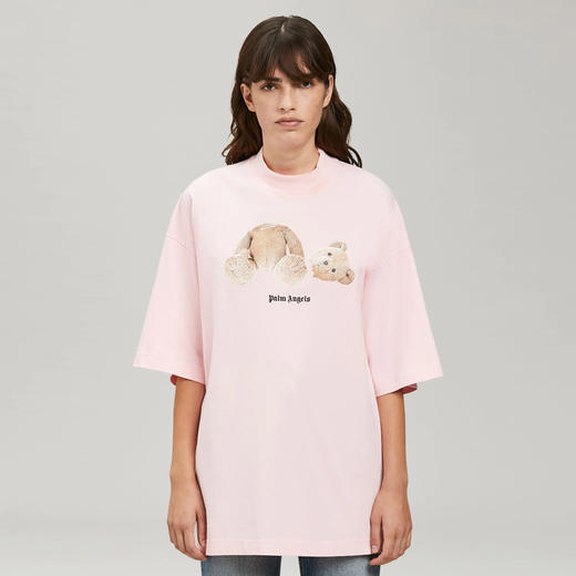 PALM ANGELS 棕榈天使 女士棉质断头熊徽标印花宽松圆领短袖T恤 粉色 PWAA017C99JER001 3460 商品图1