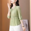 薄荷绿V领衬衫女收腰显瘦新款法式长袖衬衣设计感早秋上衣KQLB41N3936 商品缩略图1