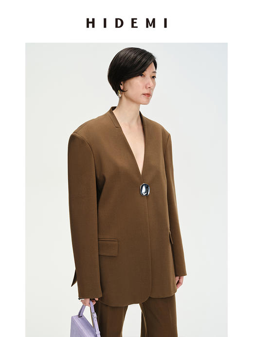 HIDEMI 简约廓形西装三件套西装/马夹/长裤 巧克力棕/黑色 商品图3