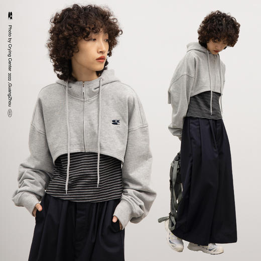 CryingCenter 花灰连帽披肩造型短款卫衣外套 哭喊中心 商品图1