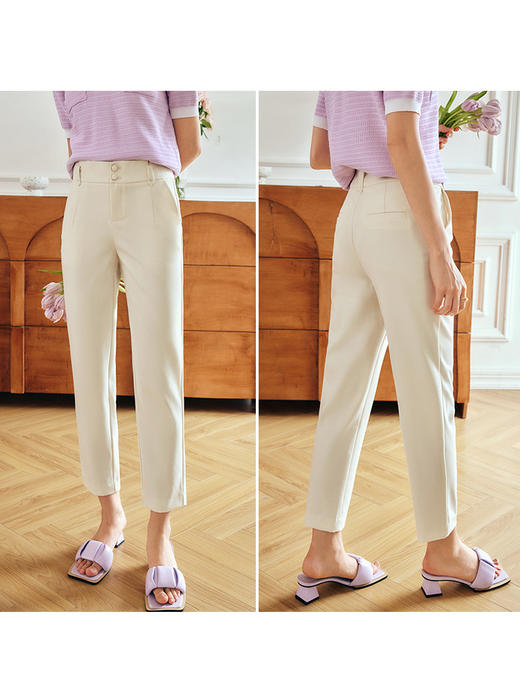 OLrain法式白色休闲裤女夏季2022新款高腰休闲阔腿通勤百搭西装裤 商品图3