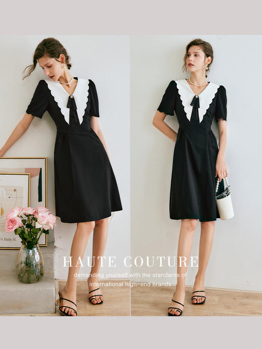 欧芮儿OLrain法式黑色赫本风连衣裙女夏季2022年新款泡泡袖裙子 商品图3