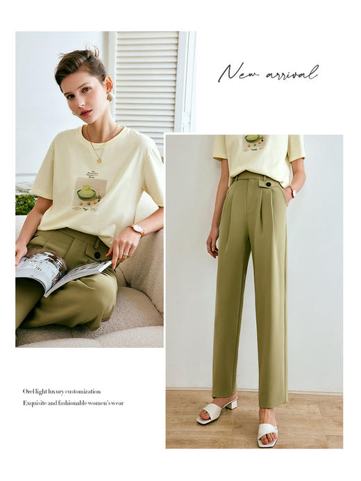 欧芮儿西装休闲裤女夏季2022年新款高腰直筒阔腿设计感别致裤子 商品图3