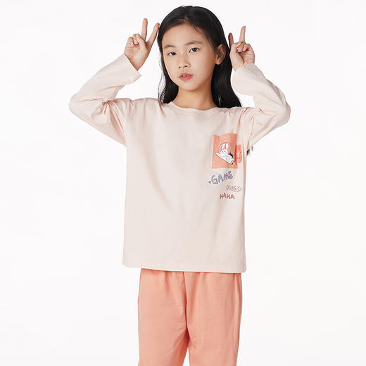 都市丽人眯雅佳生活家居童装棉质长袖套装26支棉单面薄家居服长袖睡衣JH29B4 商品图0