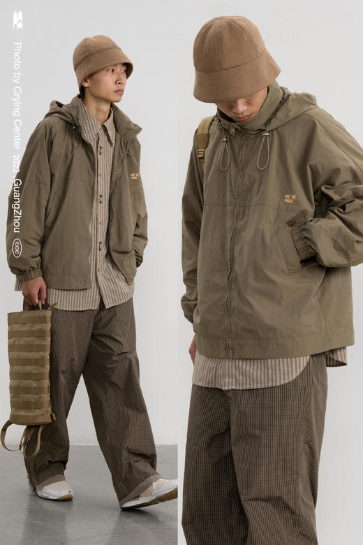 CryingCenter 沙棕色 蝙蝠袖隐藏帽 户外防泼水风衣外套 哭喊中心 商品图5