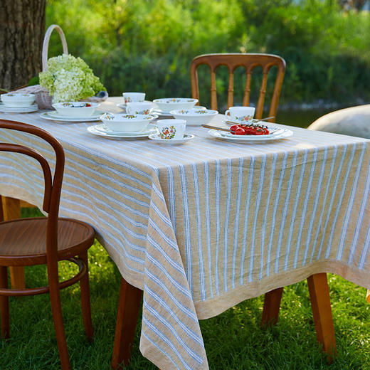 亚麻条纹系列日式ins简约风方形桌布 商品图0