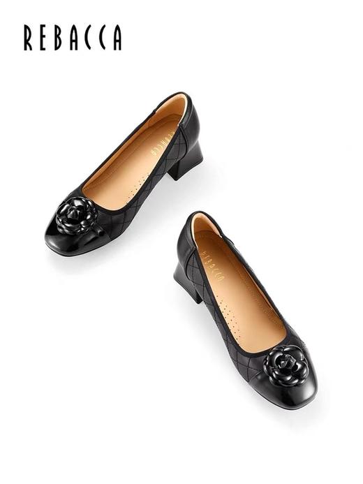 2楼瑞贝卡小香风中粗跟菱格圆头单鞋25MW0202 商品图2