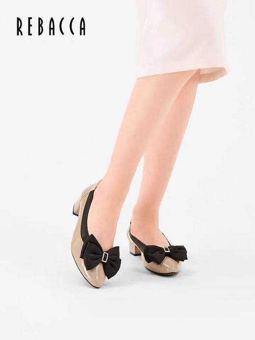 2楼瑞贝卡浅口蝴蝶结拼色粗跟女鞋25IA0307 商品图2