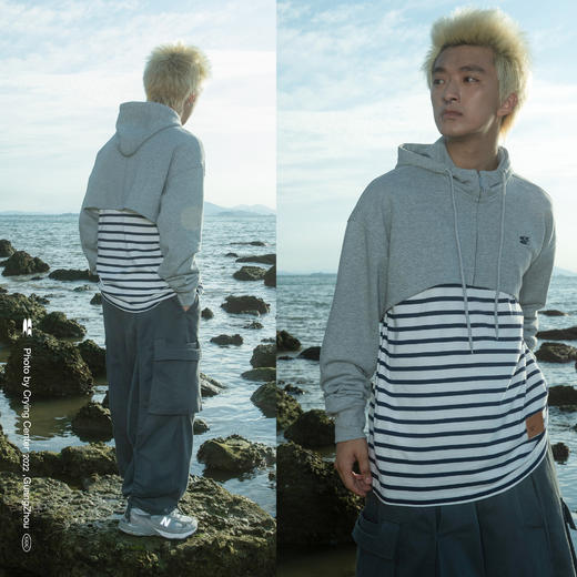 CryingCenter 花灰连帽披肩造型短款卫衣外套 哭喊中心 商品图0