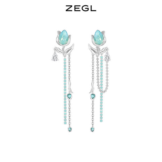 ZEGL设计师郁郁青葱系列郁金香流苏耳环女长款新中式耳钉银针耳饰 商品图0