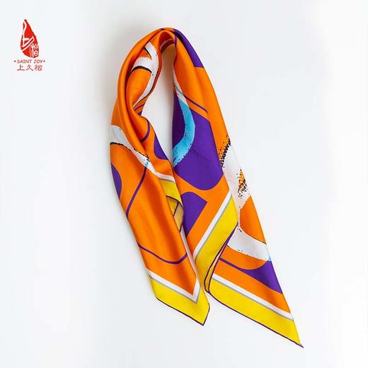 SAINTJOY/上久楷 真丝方巾牛气冲天 黄灰色&蓝灰色&橘色FJS21013 商品图10