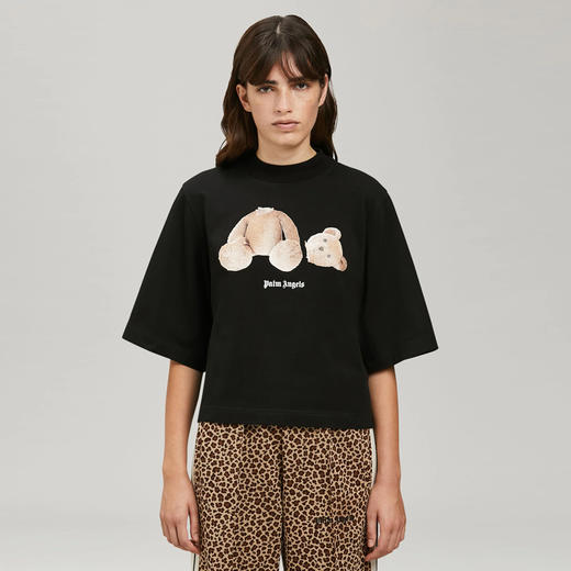 PALM ANGELS 棕榈天使 女士棉质断头熊徽标印花短款圆领短袖T恤 黑色 PWAA020C99JER001 1060 商品图1