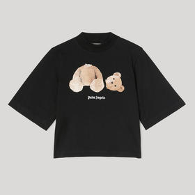 PALM ANGELS 棕榈天使 女士棉质断头熊徽标印花短款圆领短袖T恤 黑色 PWAA020C99JER001 1060