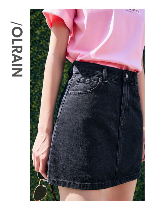 OLrain法式高级穿搭黑色牛仔半身裙女夏季2022年新款高腰包臀短裙 商品图3