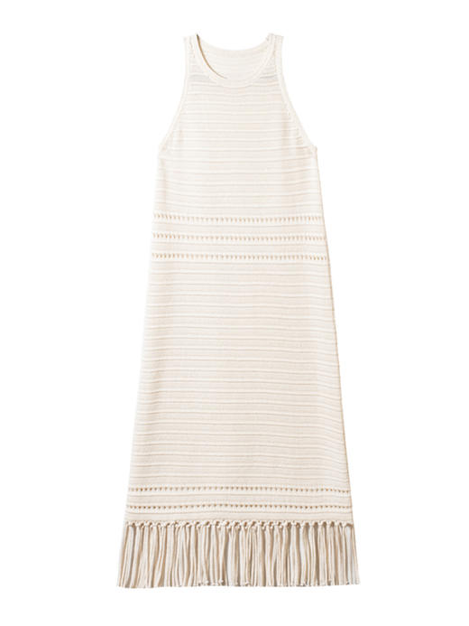 322工房手工流苏背心裙2022秋冬新款棉羊绒流苏针织镂空连衣裙女 商品图4