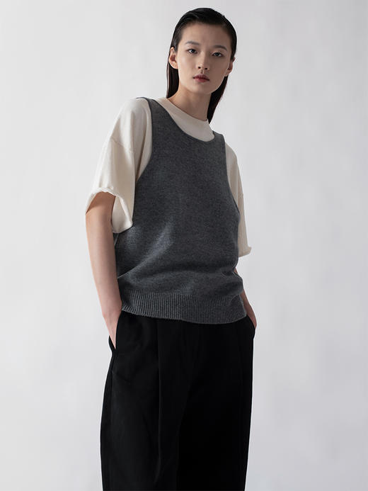 322工房后背视界百搭正反两穿羊毛羊绒背心2022年新款叠穿马甲女 商品图1