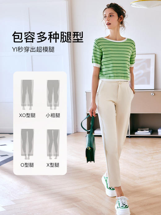 欧芮儿OLrain法式白色休闲裤女夏季2022新款高腰直筒九分西装裤 商品图0
