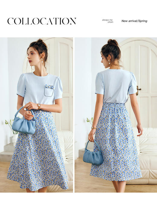 OLrain法式碎花半身裙女夏季2022年新款高腰显瘦减龄a字伞摆裙子 商品图2