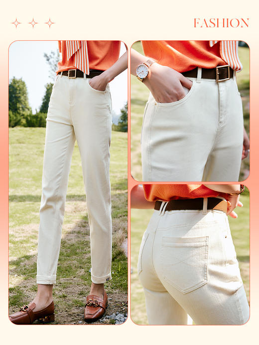 OLrain法式高级穿搭杏色牛仔裤女夏季2022年新款高腰直筒锥形裤子 商品图2