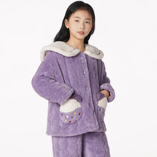 都市丽人眯雅佳生活家居童装中厚夹棉套装米粒绒夹棉加厚家居服长袖睡衣JH21A3 商品图1