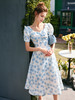 欧芮儿碎花连衣裙女夏季2022年新款收腰时尚法式方领泡泡袖茶歇裙 商品缩略图0