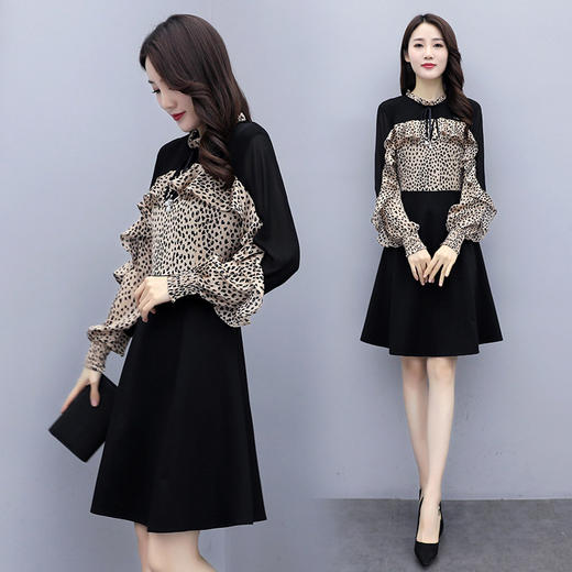 2022秋款连衣裙长袖小个子荷叶袖气质收腰甜美拼接裙HR-WQ999359 商品图2