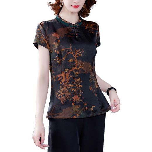2022香云纱上衣女中式短袖中老年妈妈重磅真丝夏装桑蚕丝衬衫短款dp995 商品图5