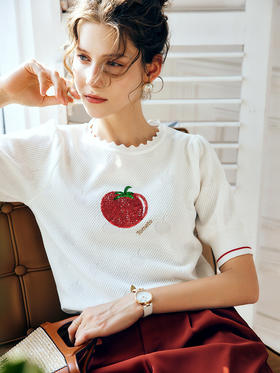 OLrain法式白色针织衫女夏季2022年新款珠片刺绣欧根纱冰丝套头衫