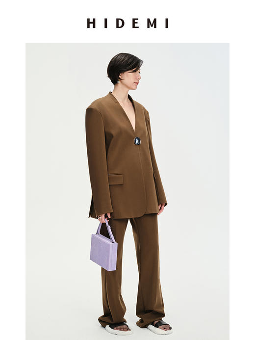 HIDEMI 简约廓形西装三件套西装/马夹/长裤 巧克力棕/黑色 商品图5
