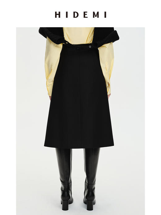 HIDEMI 黑色不对称开衩设计感拼皮扣半身裙皮裙 商品图4