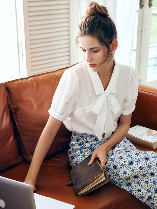 OLrain法式白色短袖雪纺衫女夏季2022新款气质显瘦新中式盘扣衬衣 商品图1