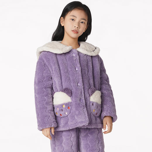 都市丽人眯雅佳生活家居童装中厚夹棉套装米粒绒夹棉加厚家居服长袖睡衣JH21A3 商品图0