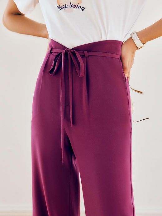 OLrain法式高级穿搭红色休闲裤女夏季2022新款高腰阔腿设计感裤子 商品图1