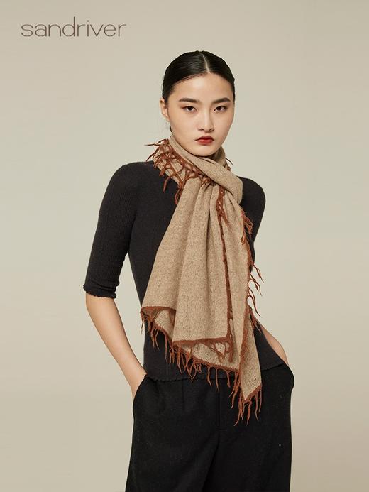 流苏撞色羊绒披肩 SJF94P394W 商品图0