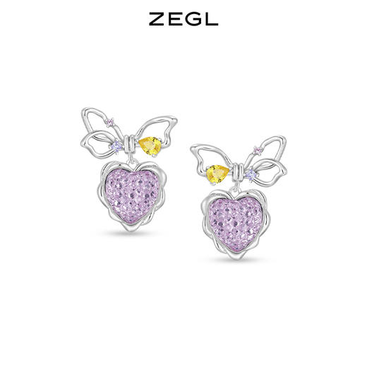 ZEGL设计师绮丽梦境系列爱心蝴蝶结耳环女夏桃心耳钉925银针耳饰 商品图0