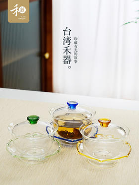 永利汇禾器玻璃盖碗茶碗晶彩沁莲盖碗高品质茶具耐热玻璃三才盖碗