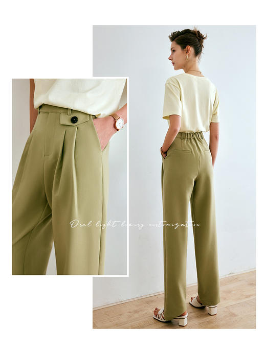 欧芮儿西装休闲裤女夏季2022年新款高腰直筒阔腿设计感别致裤子 商品图2