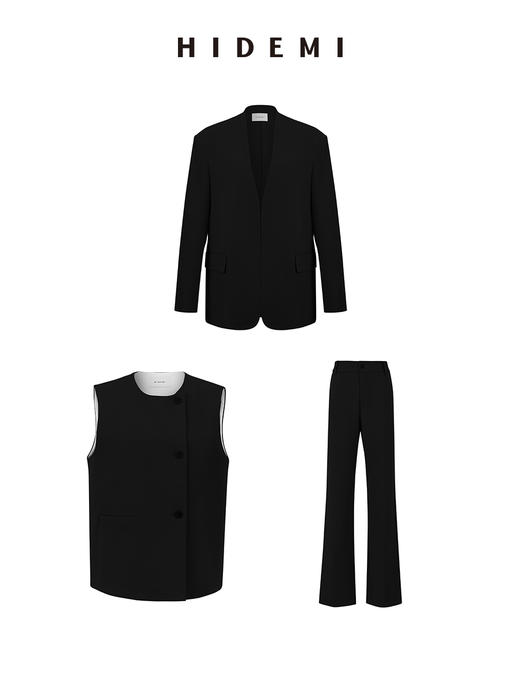 HIDEMI 简约廓形西装三件套西装/马夹/长裤 巧克力棕/黑色 商品图14