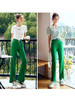 OLrain法式高级穿搭绿色休闲裤女夏季2022新款高腰宽松直筒开叉裤 商品缩略图2