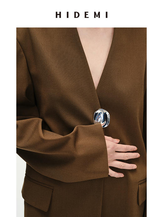 HIDEMI 简约廓形西装三件套西装/马夹/长裤 巧克力棕/黑色 商品图4