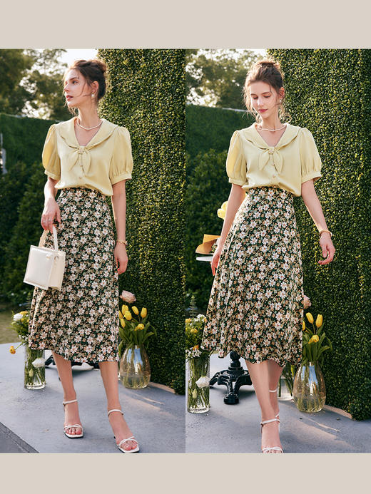 OLrain法式高级穿搭碎花半身裙女夏季2022新款复古中长款a字摆裙 商品图2