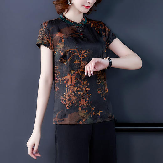 2022香云纱上衣女中式短袖中老年妈妈重磅真丝夏装桑蚕丝衬衫短款dp995 商品图3